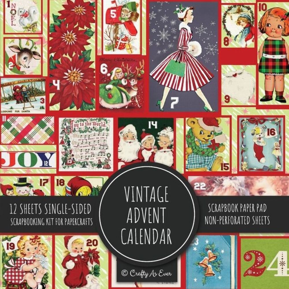 Vintage Advent Calendar Scrapbook Paper Pad: Christmas Background 8x8 Decorative